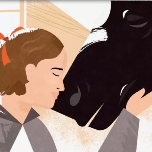 Anna Sewell cuddles a horse in a new animation about her life