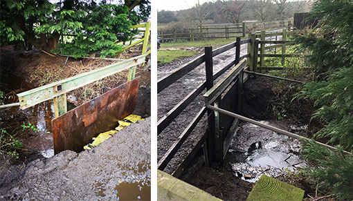 The bridge being fixed thanks to our enterprising Maintenance team.