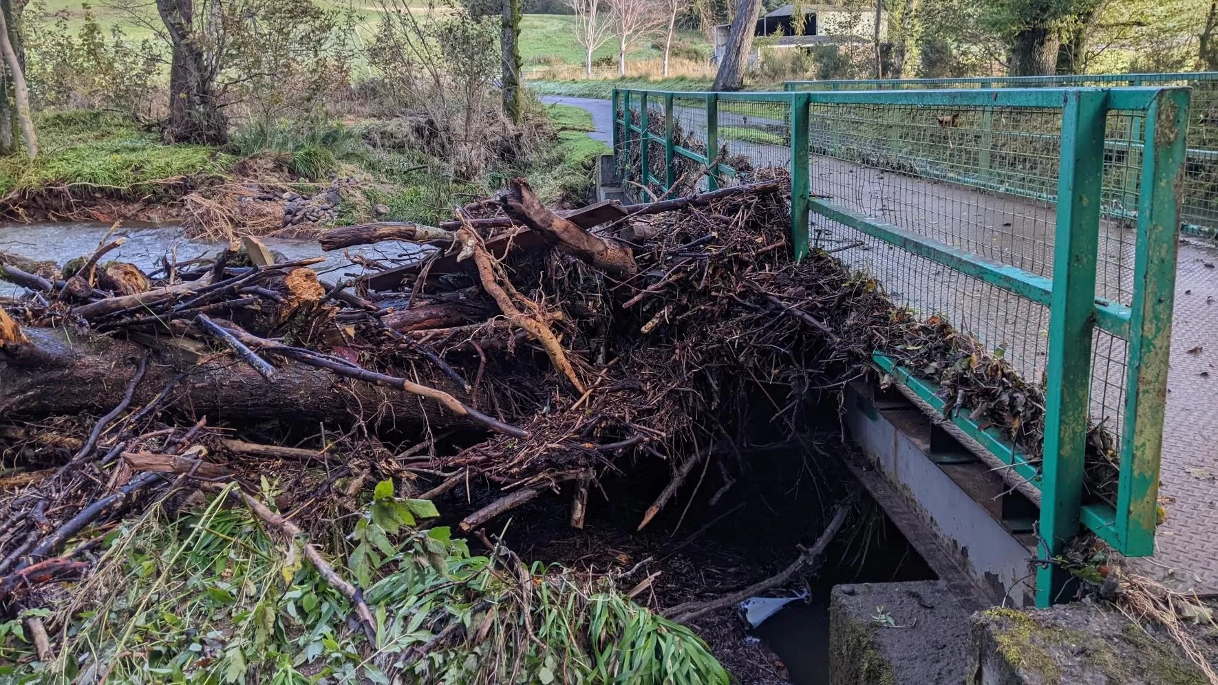 Damage to a bridge at Redwings Mountains following Storm Babet.