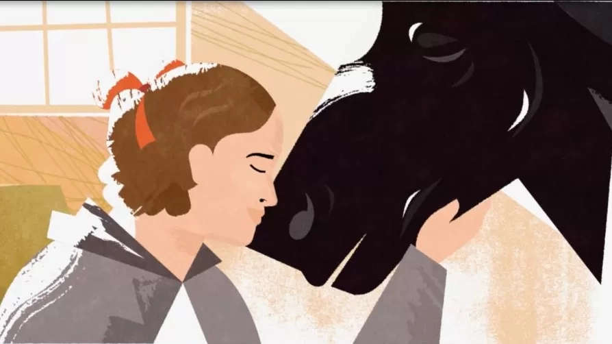 Anna Sewell cuddles a horse in a new animation about her life