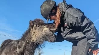 Charlie with a member of Redwings staff