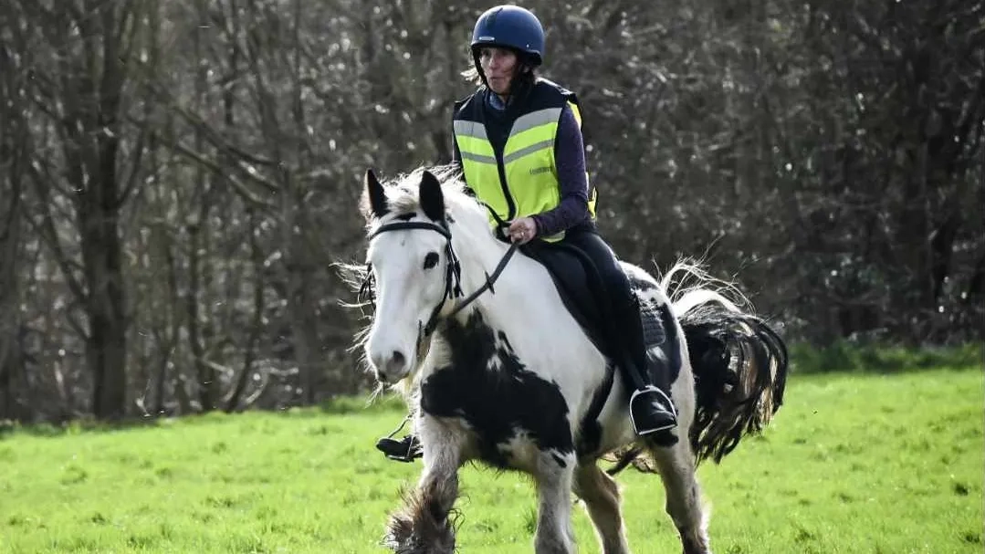 Sue and her rehomed horse hacking.
