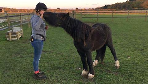 Charlie is letting his trainer touch him for the first time