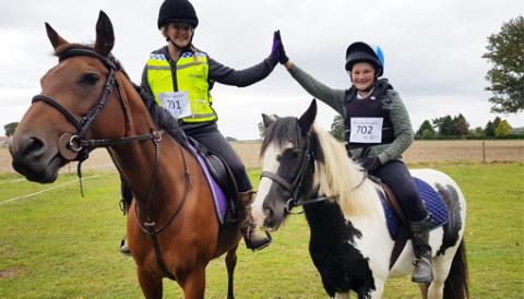 Guardian Laura with ex-racer Star and Leo with Redwings Oakley enjoying taking part in a charity ride