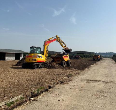 A digger undertakes improvement works to paddocks at Redwings Oxhill.