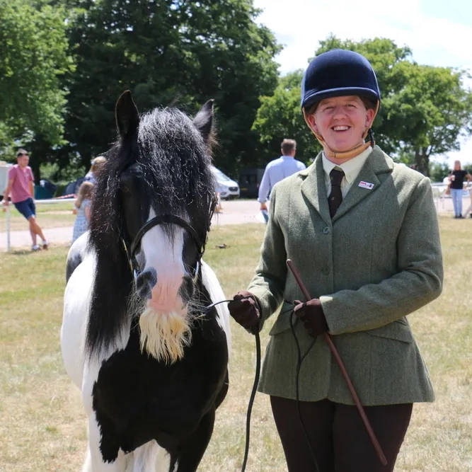Coloured cob with handler